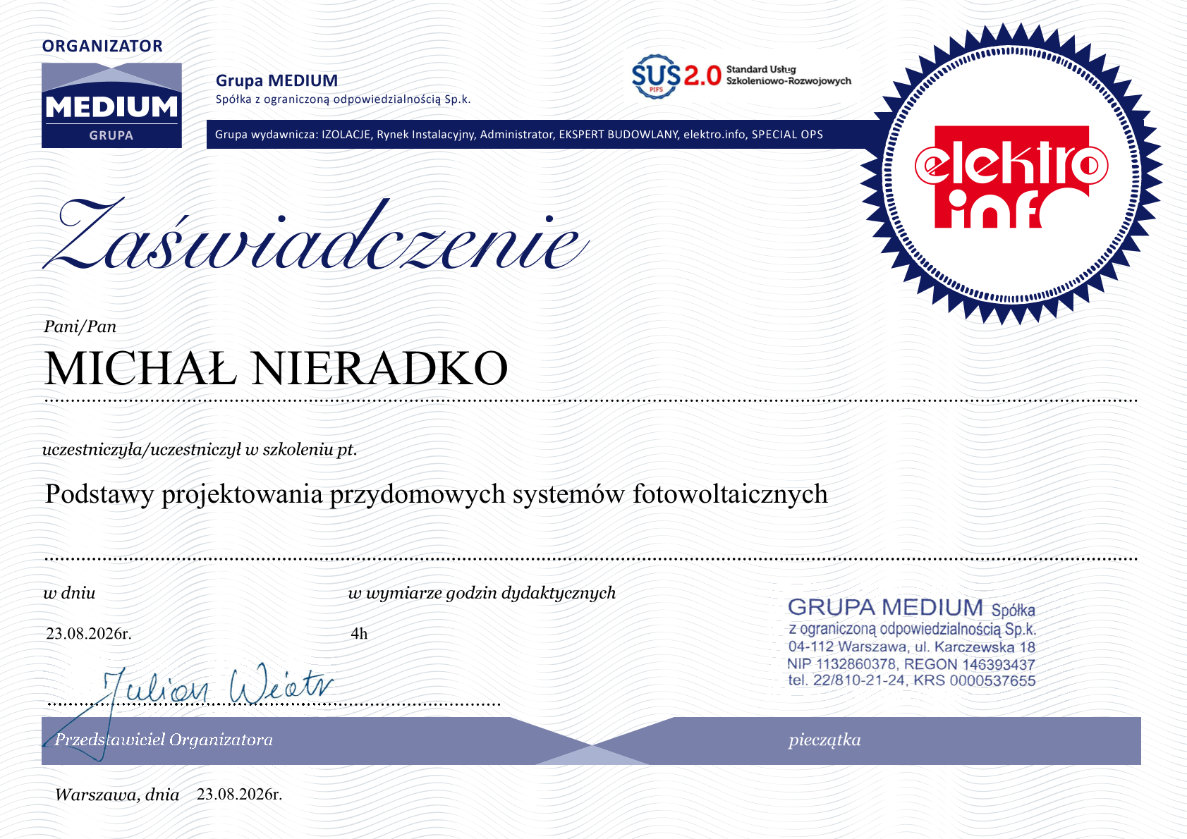 Podstawy projektowania przydomowych systemów fotowoltaicznych – Grupa Medium